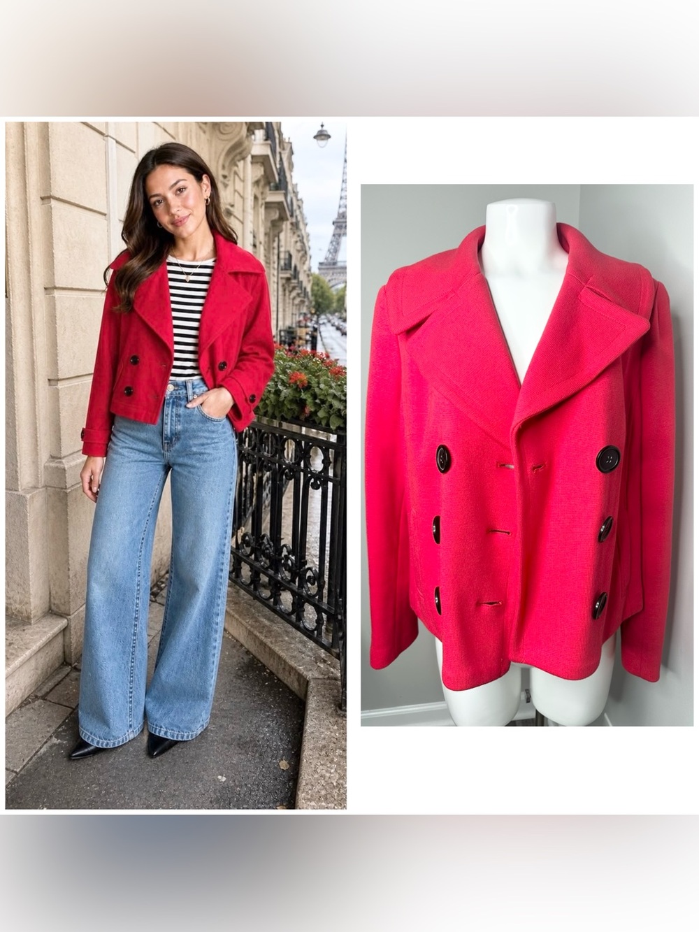 INC International Concepts Bright red Double-Breasted Cropped knitted jacket -L